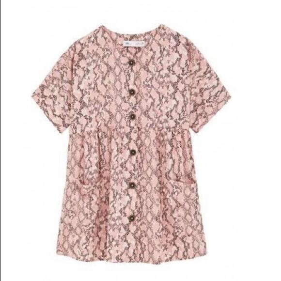 Zara girls pink printed  button front dress size 8 - Picture 1 of 9
